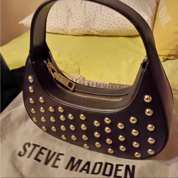 Steve Madden Handbags - Steve Madden Black Leather Studded Shoulder Bag with Gold Hardware